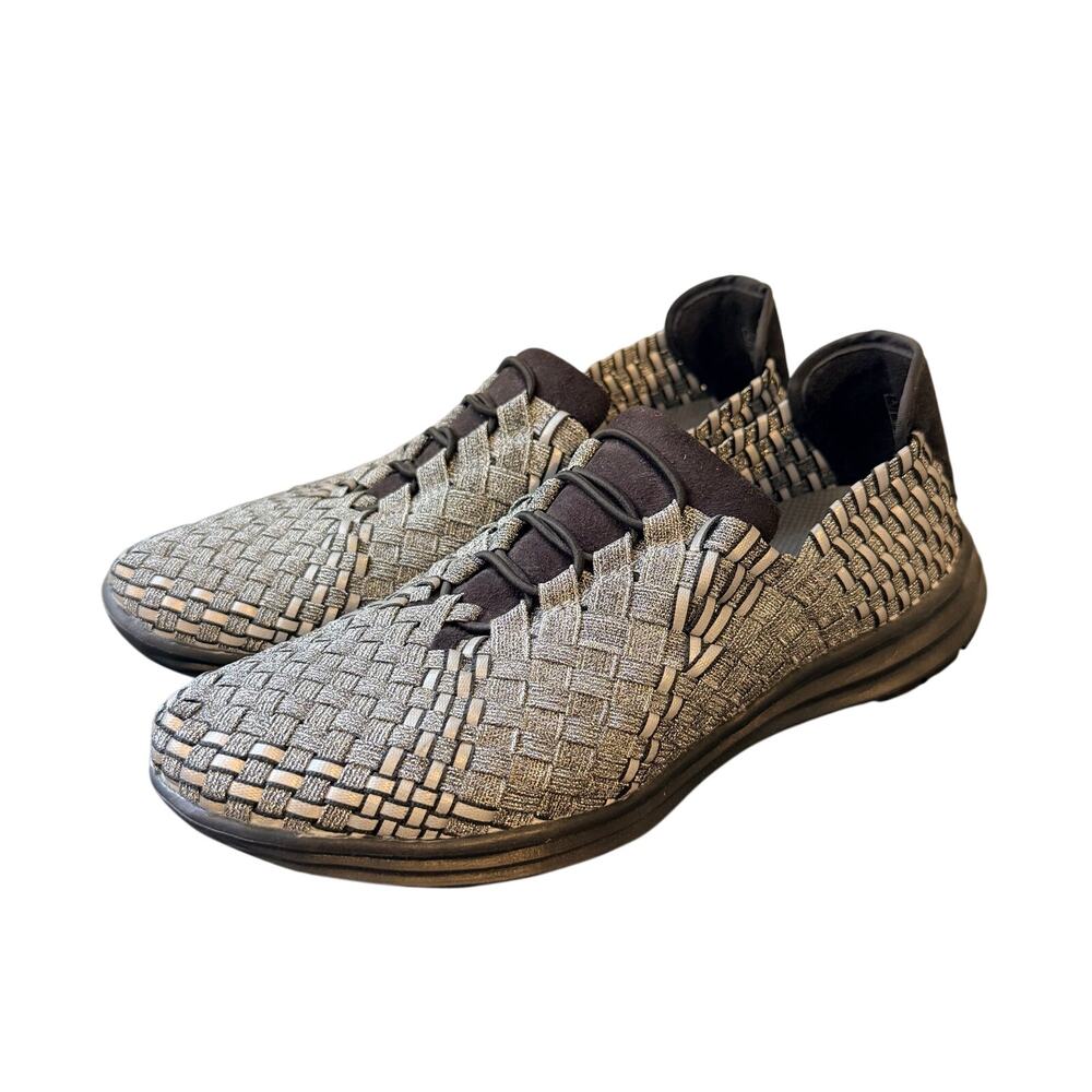 Bernie Mev Victoria Shoes Womens EU 40/9.5 Silver Black Woven Walking Slip On